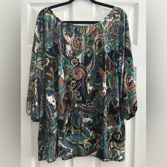 AVENUE Paisley Print Blouse with 3/4 Sleeves and Tie Neckline size 18/20 EUC - Picture 6 of 8